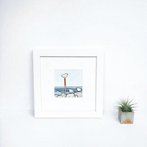 Miniature Sea Gulls Beach Print Watercolor Illustration 3x3 or 5x5