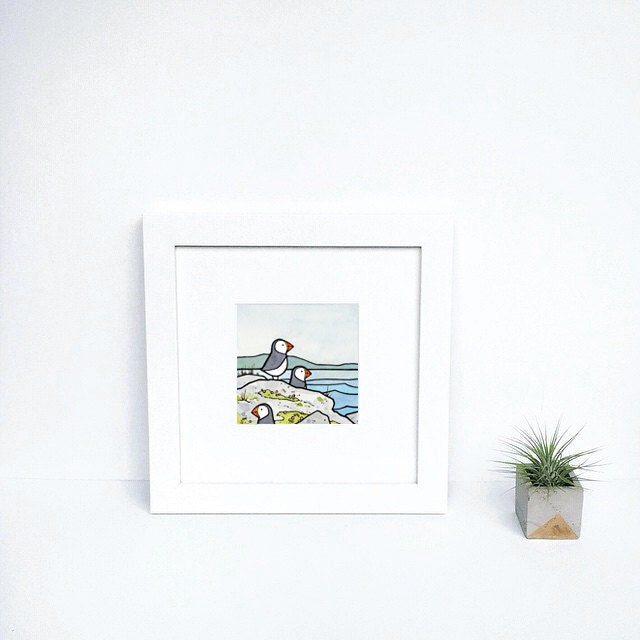 Puffins Watercolor Illustration Print