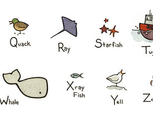 Ocean Alphabet Illustrated Print, Nautical ABC Art Print, Nursery Decor