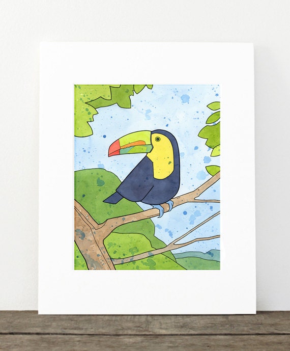 Toucan Bird Art Print, Kids Room Decor, Tropical Rainforest Nursery Wall Art