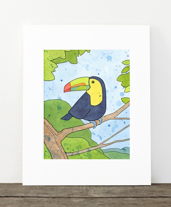 Toucan Bird Art Print, Kids Room Decor, Tropical Rainforest Nursery Wall Art