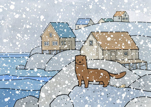 Mink Cute Animal Art Print, Snowy Coast Illustration for Kids Room