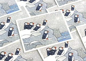 Puffins in Snow Holiday Card Set