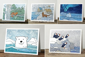 Animal Mixed Christmas Card Set No. 2 - 10 Illustrated Animal Cards