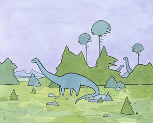 Diplodocus Dinosaur Nursery Print, Sauropods Illustration Print for Kids