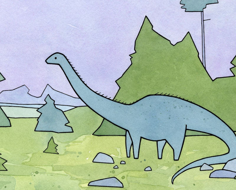 Diplodocus Dinosaur Nursery Print, Sauropods Illustration Print for Kids