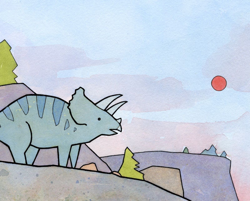 Triceratops Wall Art Illustration Print, Dinosaur Wall Art, Nursery Decor