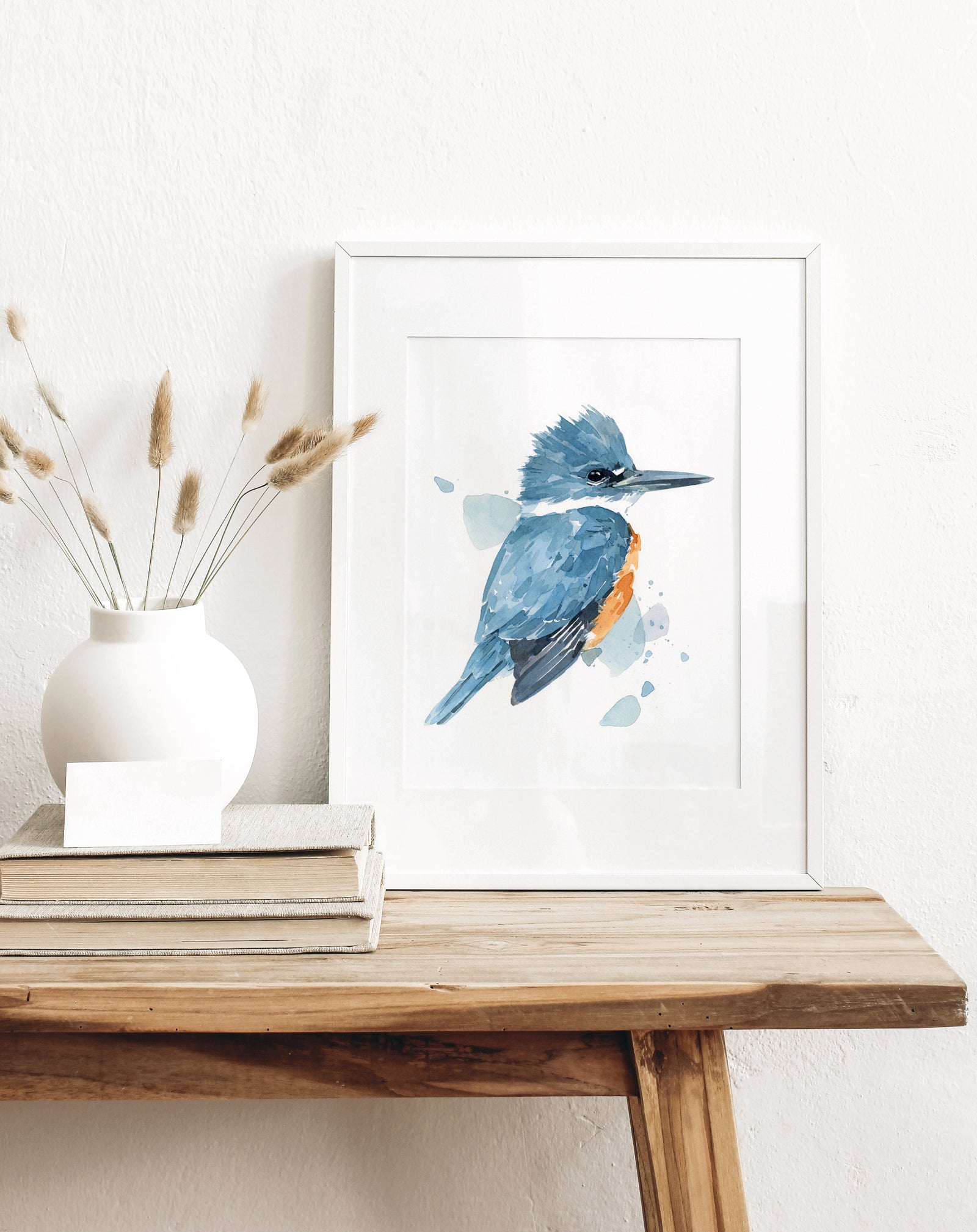 Kingfisher Watercolor Print, Bird Painting Wall Art