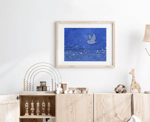 Owl and Fireflies Art Print, Barn Owl Illustration