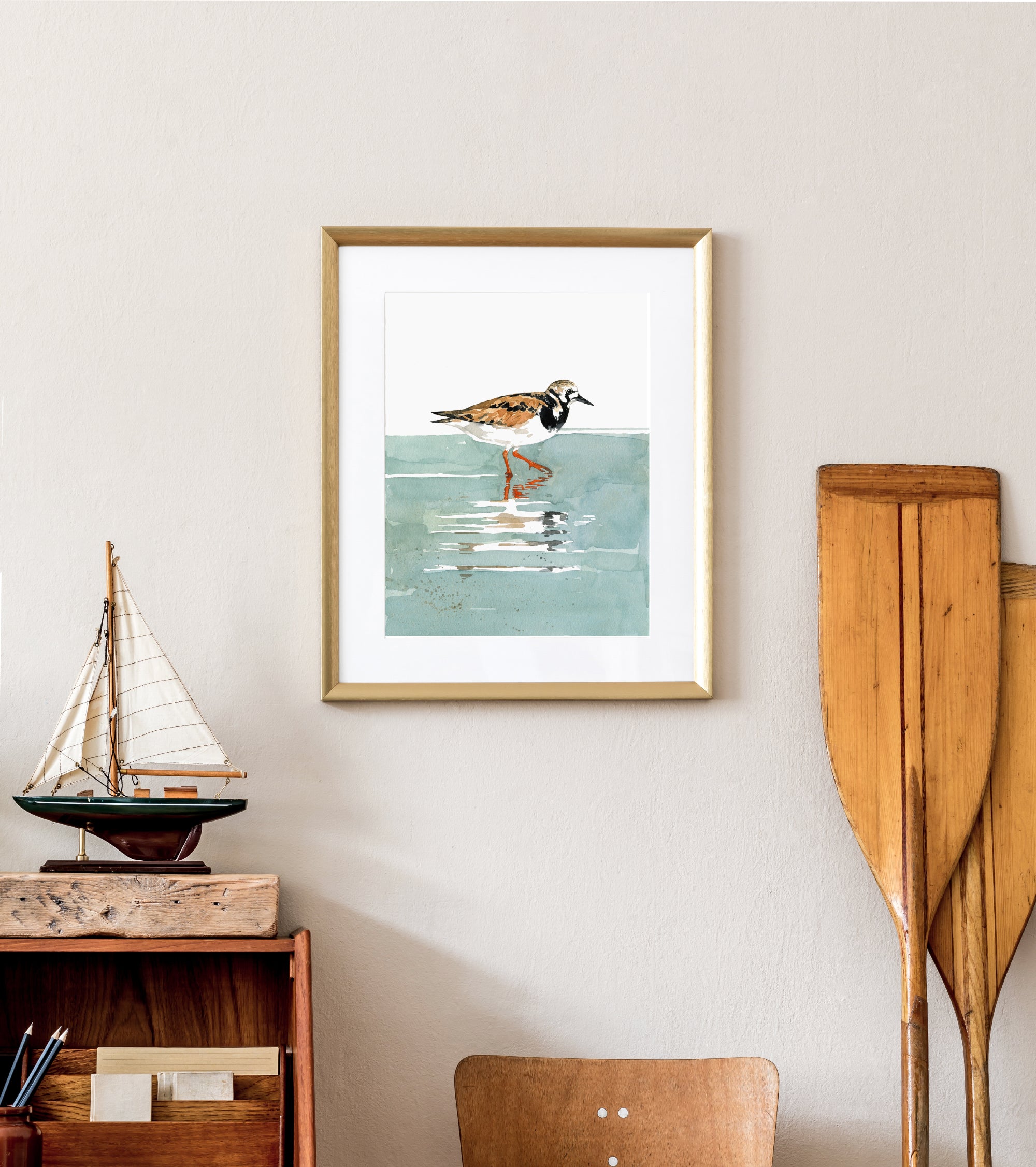 Ruddy Turnstone Shorebird Art Print, Beach Sandpiper Wall Decor