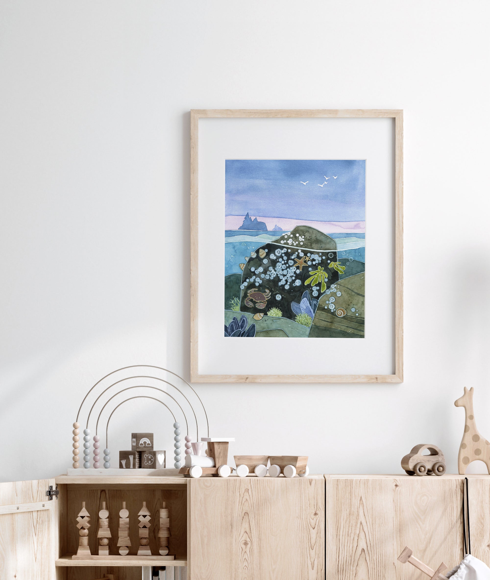Tidepool Watercolor Art Print, Nautical Ocean Wall Art