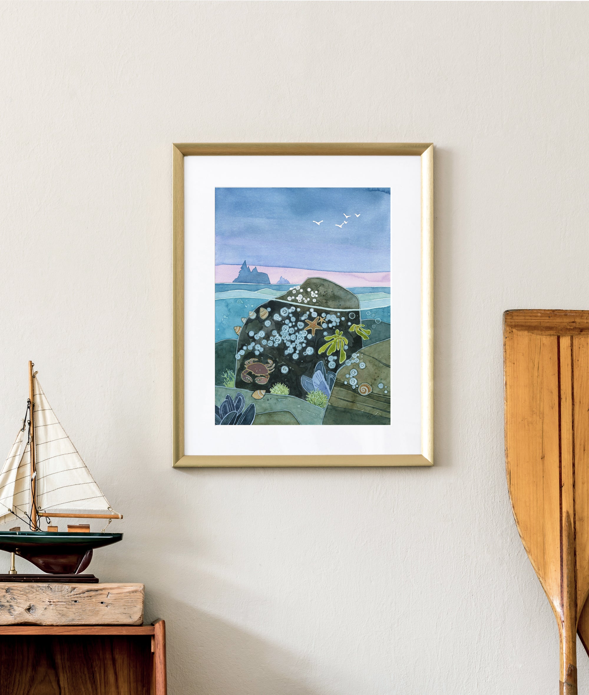 Tidepool Watercolor Art Print, Nautical Ocean Wall Art