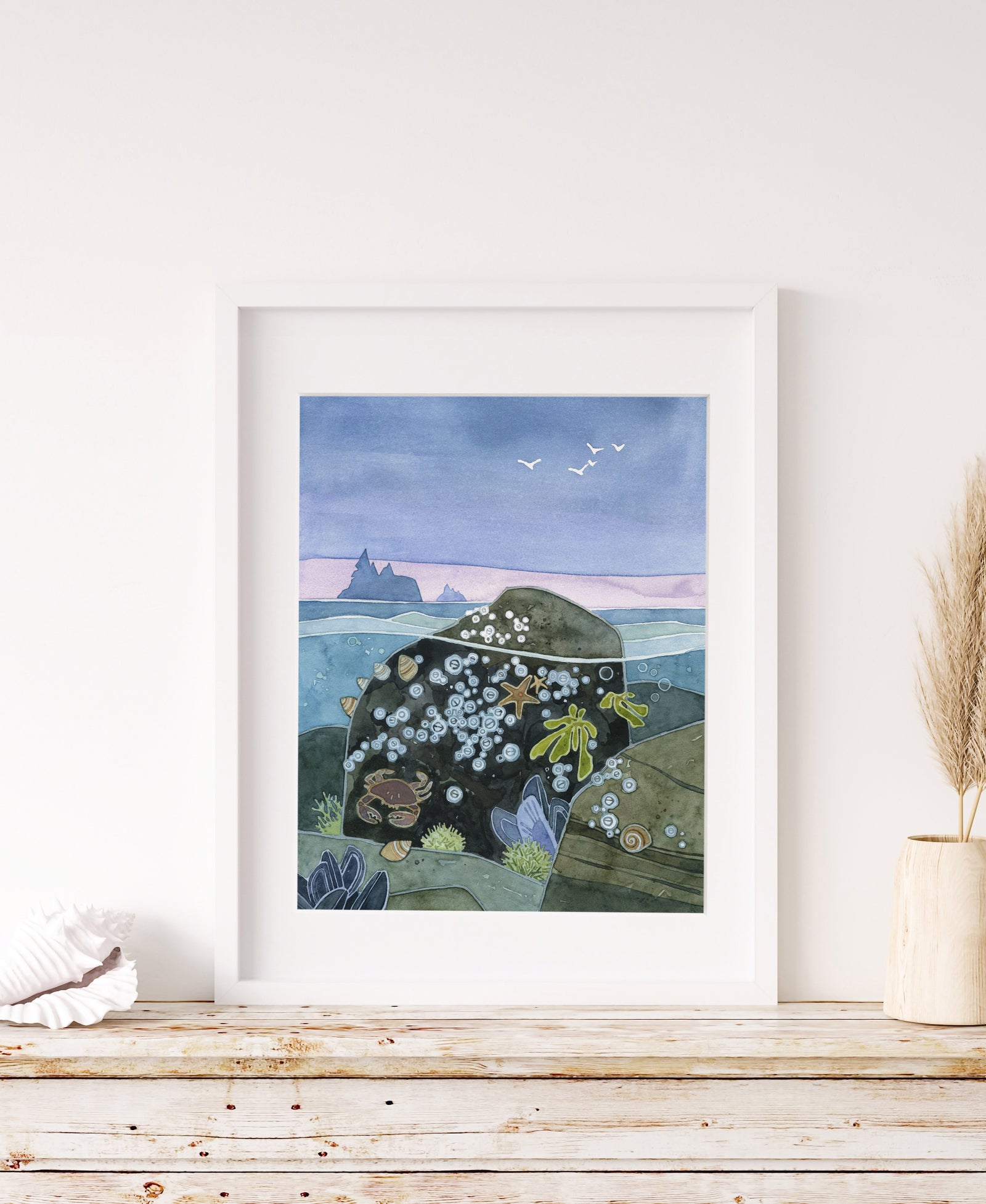 Tidepool Watercolor Art Print, Nautical Ocean Wall Art