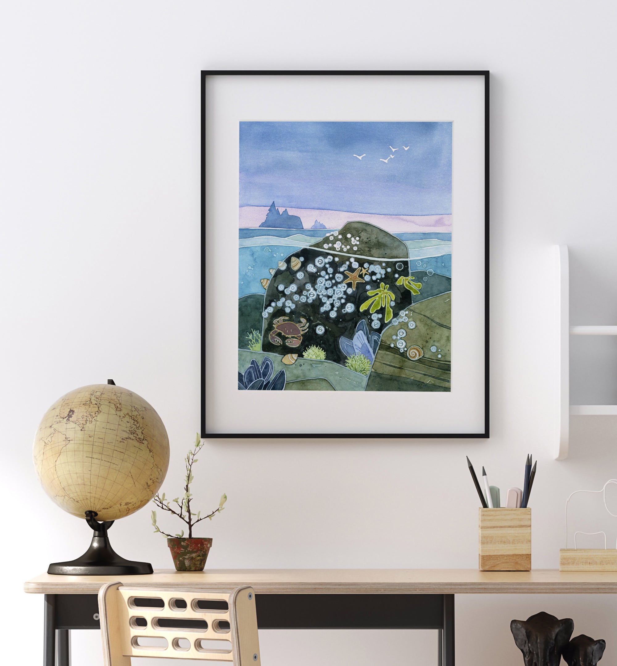 Tidepool Watercolor Art Print, Nautical Ocean Wall Art