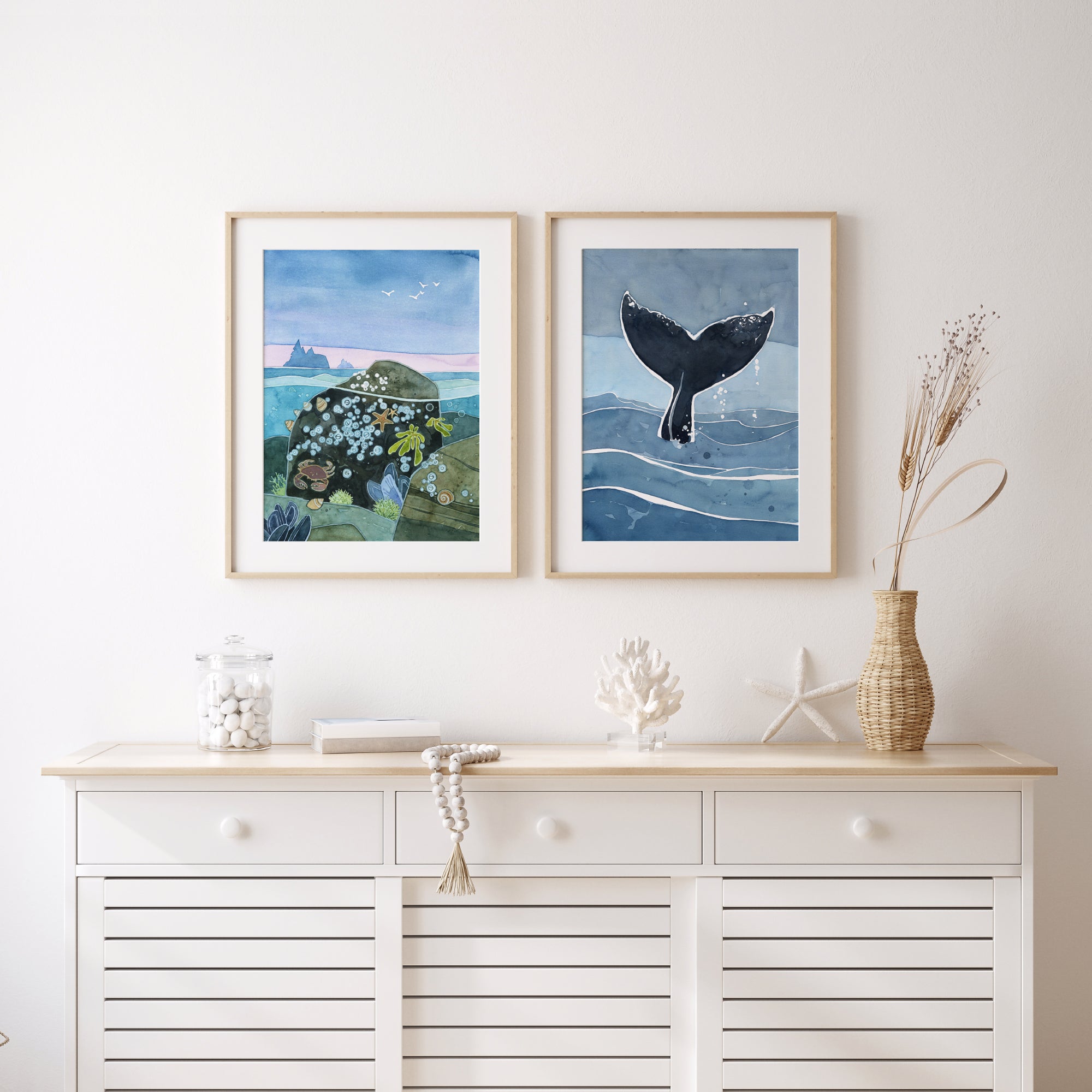 Tidepool Watercolor Art Print, Nautical Ocean Wall Art